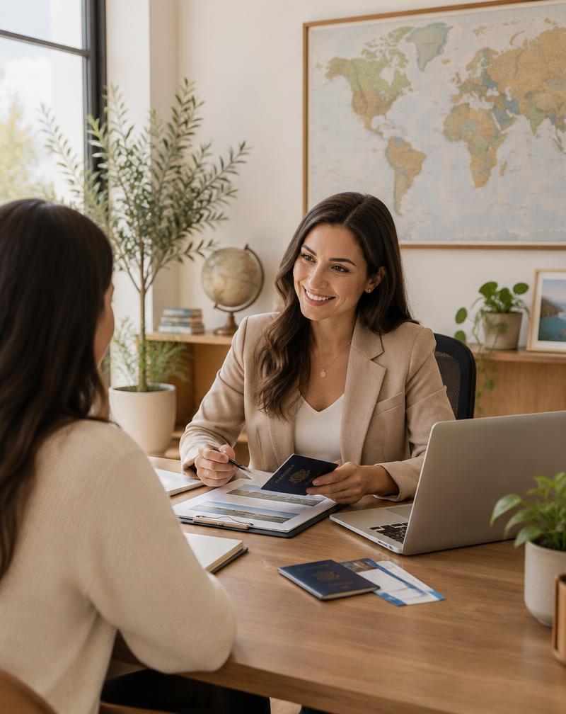 Consultora da DvgWorld atendendo um cliente no escritório